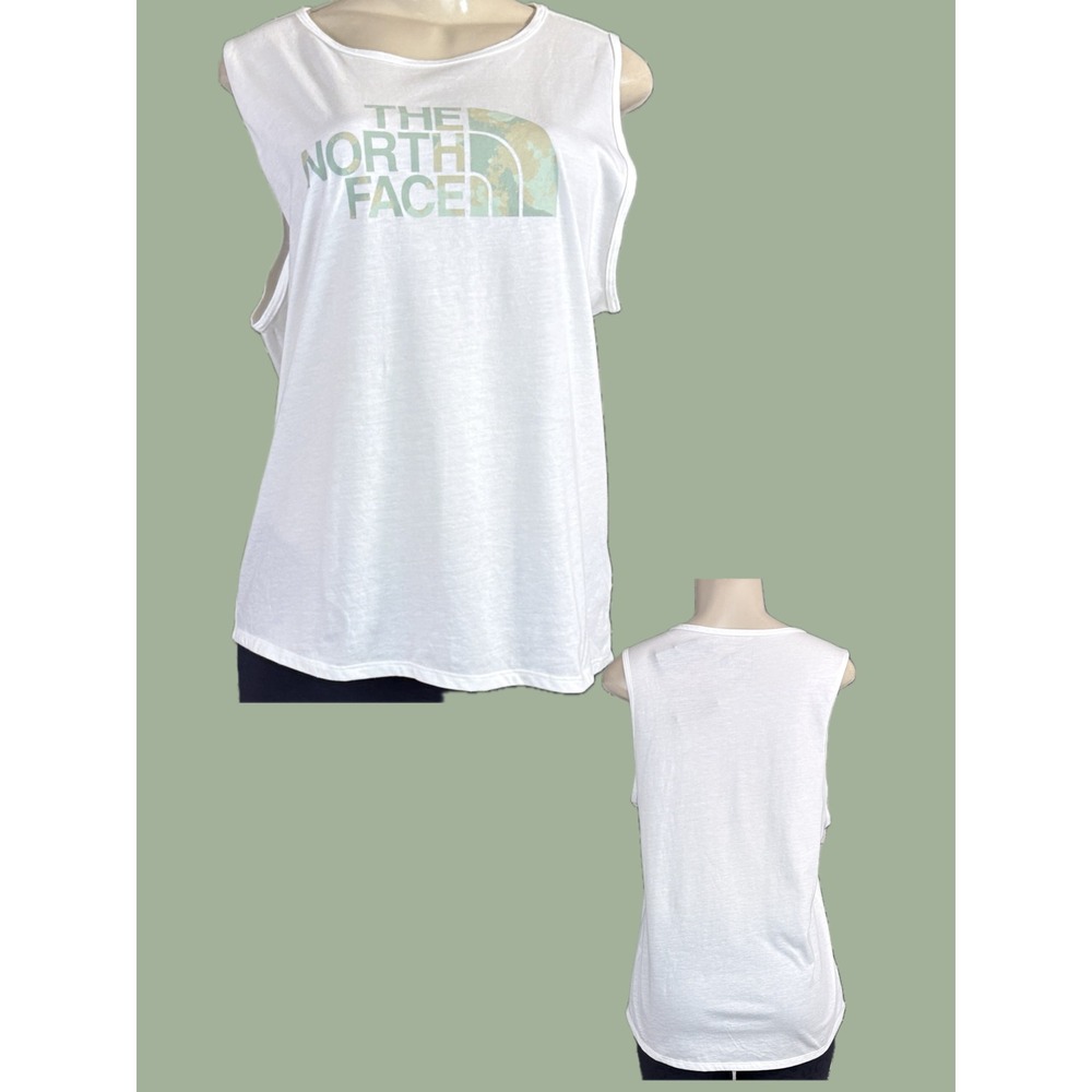 The North Face L Logo White Foundation Camouflage Graphic Muscle Tee Curved Hem